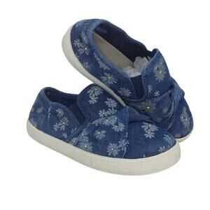 CARTERS Girls Blue Denim Floral Design Slip-on Sneakers - Size: 12